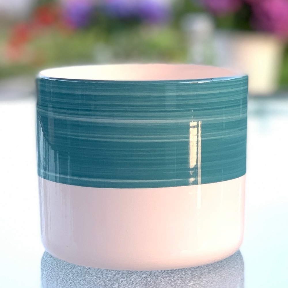 5"x4" Round Teal and White Ceramic Flower Pot